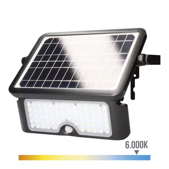 Aplique solar 10w 1150lm recargable. sensor presencia (2-8m) color negro 27,5x19,6cm edm - 1