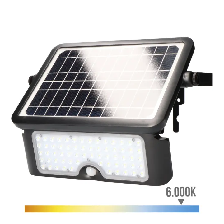 Aplique solar 10w 1150lm recargable. sensor presencia (2-8m) color negro 27,5x19,6cm edm - 1
