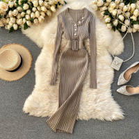 Vestido Bodycon Elegante De Mujer REALEFT Otoño Invierno 2024 Con Cinturón Y Botones De Manga Larga Estilo Casual Longitud Pierna - details 31