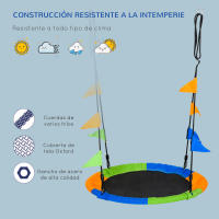 Outsunny Columpio de Jardín Nido Ø100x120-180 cm Altura Ajustable con Cuerdas y Banderas para Niños y Adultos Carga 80 kg Interior y Exterior Multicolor - details 2