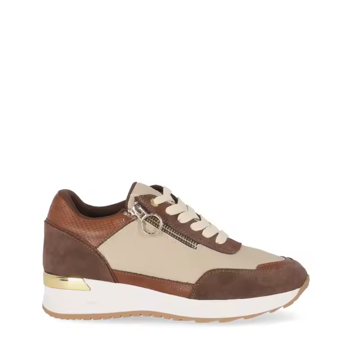 Zapatillas casuales de mujer de Chika10. Suela con pequeña cuña. Cierre frontal con cordones. Varios tonos y detalles dorados. - 1