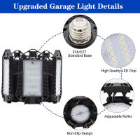 Lámpara De Techo LED Deformable 150W Para Garage 15000LM 6500K Base E27/E26 Iluminación Para Basements Almacén Y Workshop - details 4