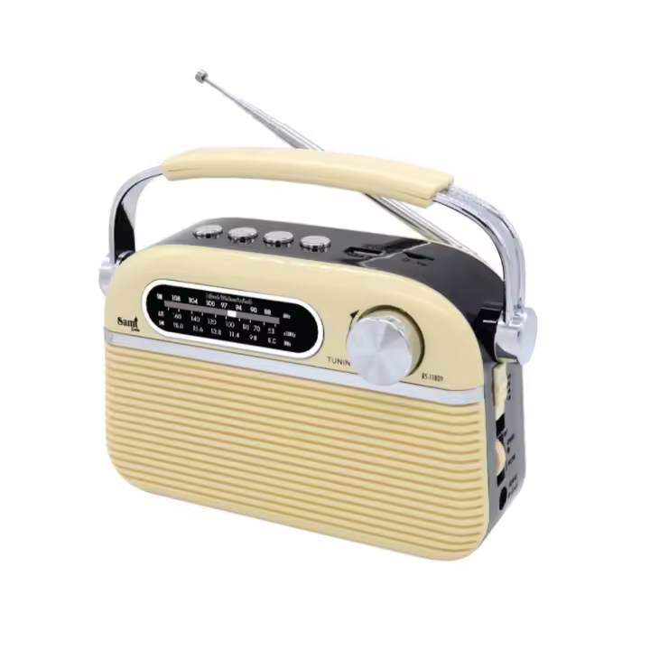 Radio retro/vintage color crema | SAMI - Radio con puerto USB, bluetooth, asa de transporte, iluminación LED // Ref: RS-11809 - 1