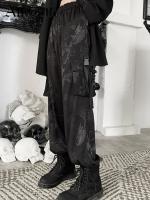 Pantalones Rectos Y Sueltos Para Mujer Estilo Retro Harajuku Con Estampado De Dragón Alta Cintura Goth Emo Alt Dark Grunge Talla S M L Color Negro - details 0