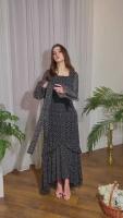 Vestido Maxi De Mujer Elegante Y Fresco Con Puntos Asimétrico Y Manga Larga Detalles De Cinturón Slim A-Line De Chiffon - details 2