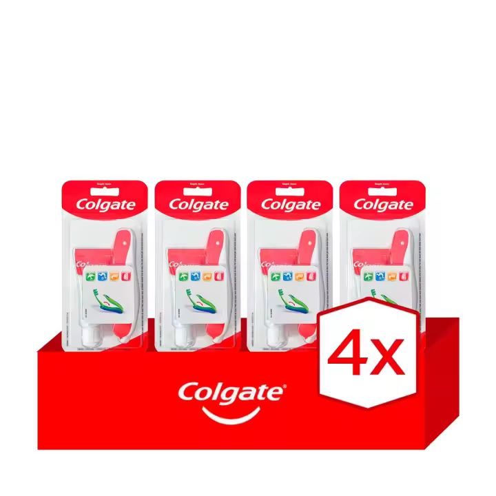 pack 4 unidades. Colgate Kit de Viaje Portátil Cepillo dental suave + Pasta de Dientes Colgate Total 20ml - 1