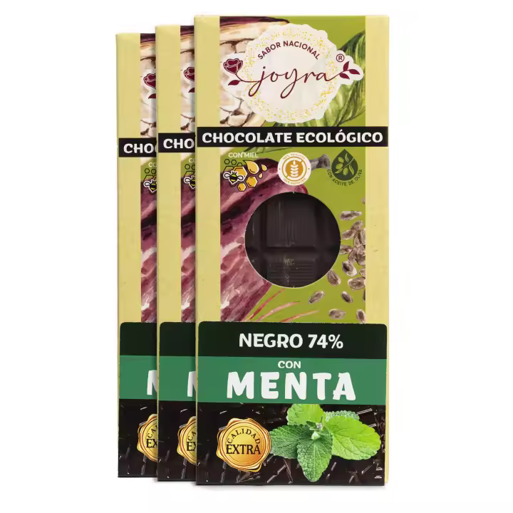ARTE SABOR Pack 3 Tabletas de chocolate artesanal (74% Cacao) con menta y miel, 100g cada una. 6,8x1,3x16,8 Cm. - 1