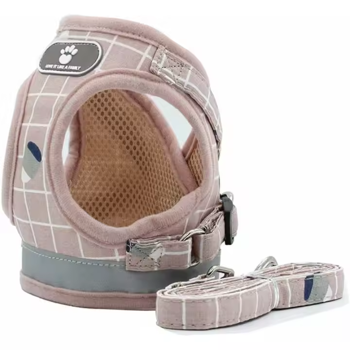 Arnés ajustable chaleco acolchado reflectante suave transpirable cómoda correa para perro pequeño cachorro MZ083 (L, rosa) - 1