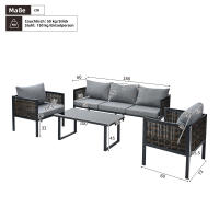 Juego de sillas de Jardín, juego de muebles de Jardín con cojines, sofá de 3 alojamientos, 2 Sillas y Mesa de café, exterior, tablero de Vidrio, rata PE Tejido, Maple galvanizado, negro + Gris - details 7