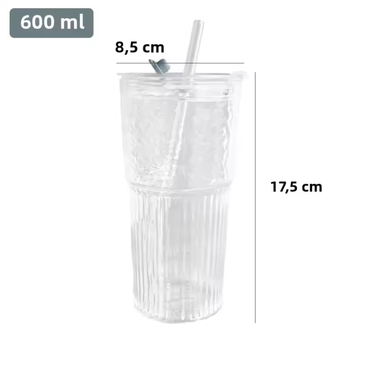 2pcs Vaso De Vidrio Transparente Con Tapa Y Pajita De 600ml Para Bebidas Y Café Frío Vajilla Ecológica Para El Hogar - 1