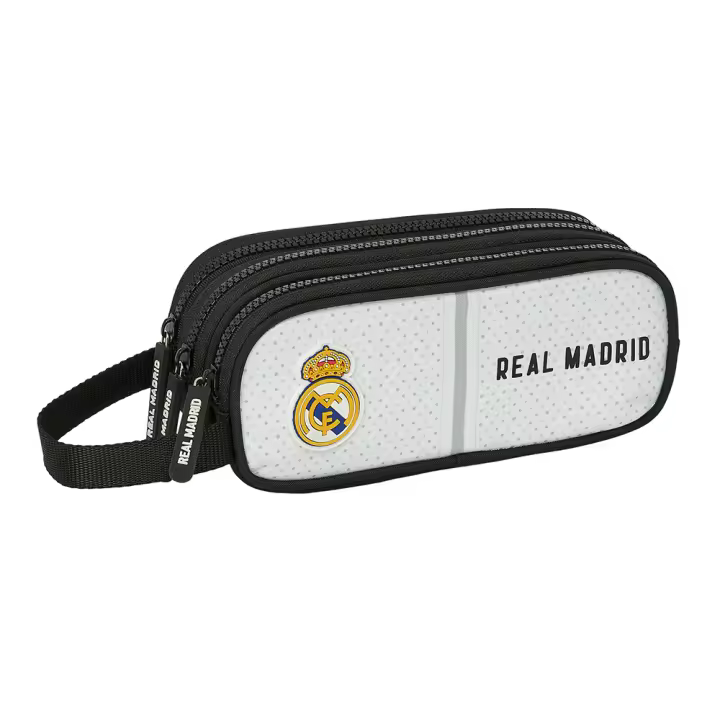 Real Madrid Portatodo Triple 1ª Equipación 24/25 - Estuche 3 Cremalleras Blanco con Licencia Oficial Safta 2025 - 1