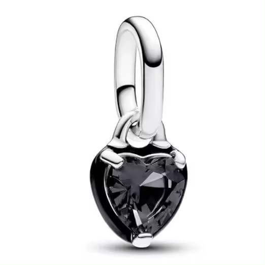 PANDORA ME Colgetdo mini con diseño de corazón en Plata DE LA Plata with Cristal Negro y esmalte Negro, Viene con Caja de Joint original. - 1