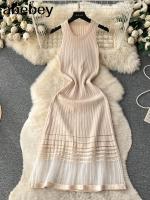 Vestido Midi Bodycon A-Line De Mujer Sin Mangas Patchwork Tejido Long Sundress Malla Elástica Estilo Callejero Verano 2024 - details 0