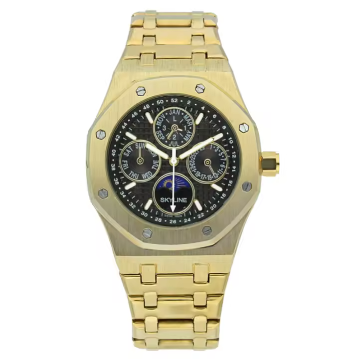 Reloj Analógico Skyline 093-0006  Chapado Oro moderno Esfera Negra - Hombre - 1