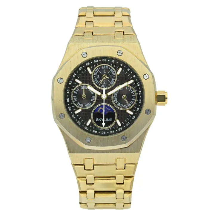 Reloj Analógico Skyline 093-0006  Chapado Oro moderno Esfera Negra - Hombre - 1