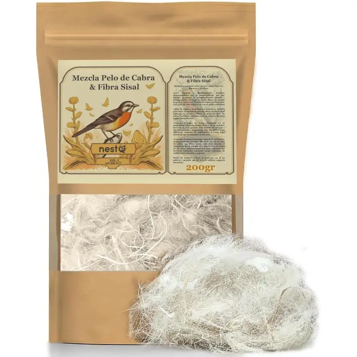 nestQ Mezcla Fibra Sisal con Pelo de Cabra Natural 200 Gramos para Nidos Aves Canarios Jilgueros Exóticos - Fibra de Sisal - Accesorios para Nidos - 1