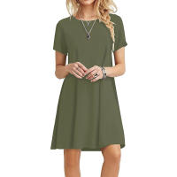 Vestido Mini A-Line De Cuello Redondo Solado Casual Con Bolsillos Vestido De Polyester Spandex Estilo Casual Silueta A-Line - details 3