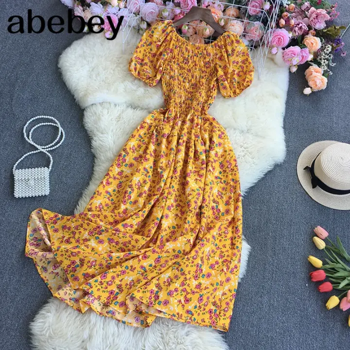 Vestido Largo De Verano Con Estampado Floral Para Mujer Vintage Cuello Abierto Ajustado Cintura A-Line Sundress Fiesta - 1