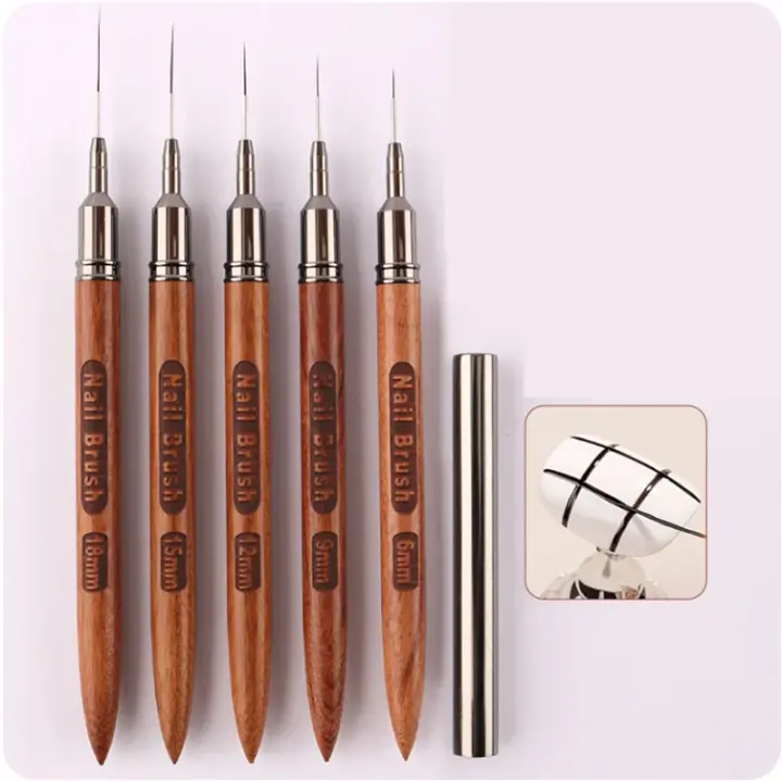 Juego De 5 Pinceles De Dibujar En Madera Redonda Para Pintura Arte Liner DIY Pincel De Uñas Con 5 Tamaños Dibujo De Líneas Rayas Y Flores - 1
