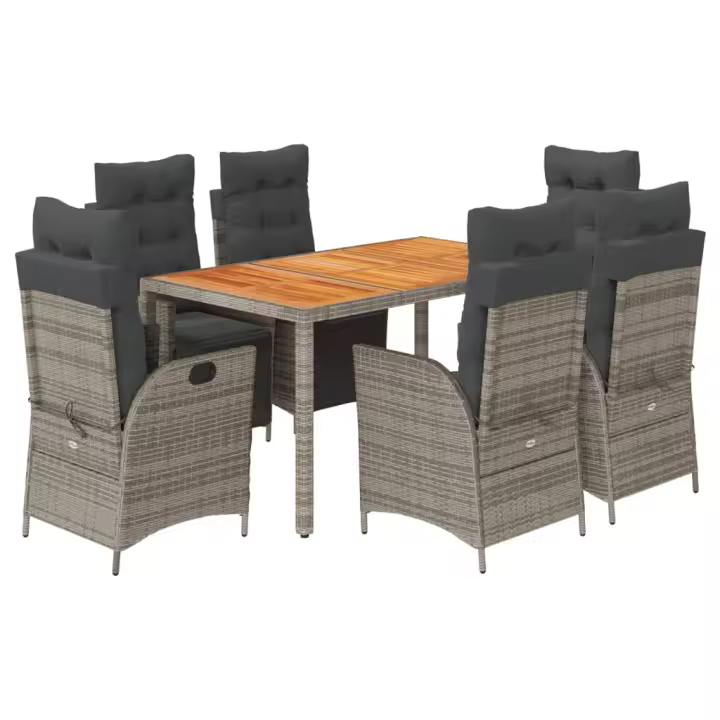 vidaXL Set comedor jardín 7 pzas y cojines ratán sintético gris - 1