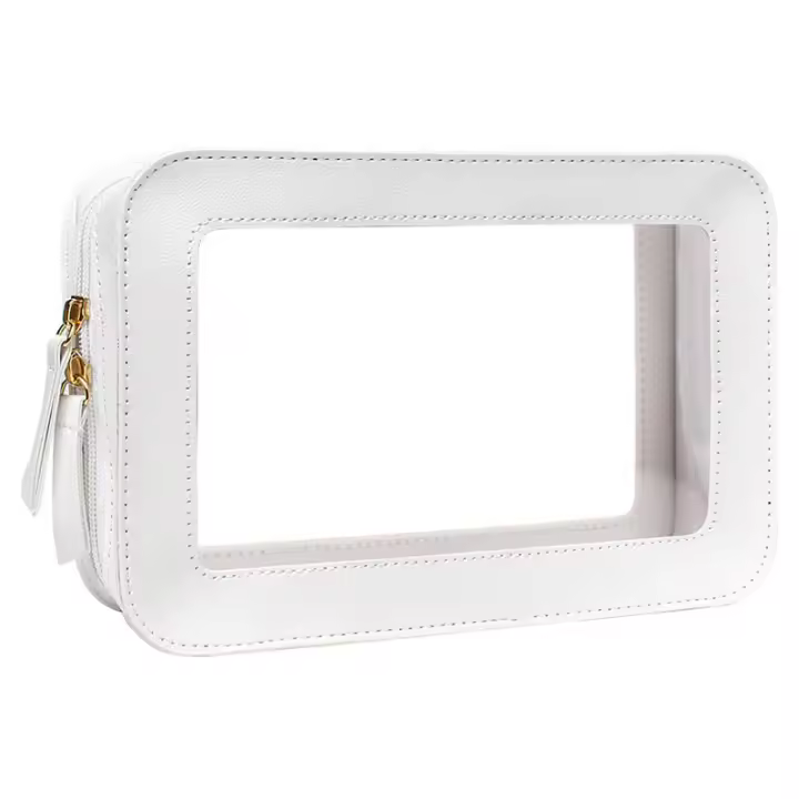 Transparent Makeup Bag Cosmetic Storage Box Waterproof Travel Toiletry Bag Skin Care Bag with Gold Zipper, White - 1
