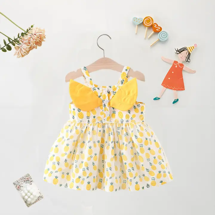 Vestido De Verano Para Bebé Niña Con Estampado De Ananas Vestido De Princesa Con Encaje Y Mangas Sin Mangas Vestido De Fiesta Para Niñas Edad 1-2 Años - 1