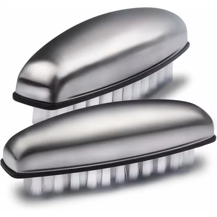 2 cepillos de uñas de mano de acero inoxidable, cepillos de uñas de cerdas duras, cepillo de limpieza de uñas para limpiar las manos - 1