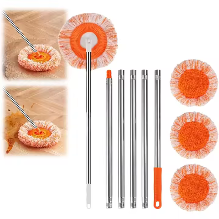 Trapeador de limpieza ajustable y giratorio Beneathk 360°, longitud total 59/74/90'', varilla de empalme ajustable, 5 secciones para absorber agua, húmedo y seco, para lugares altos, esquinas y huecos (5 secciones) - 1