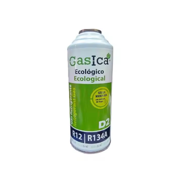 Refrigerante Ecologico Gasica D2 226gr - Sustituto R134A / R12 - 100% Ecológico 100% Orgánico - Rosca de conexión rápida - Sella microfugas - Fácil Manipulación -  226gr = 640gr R134A - Máxima eficacia - la mejor calidad - 1