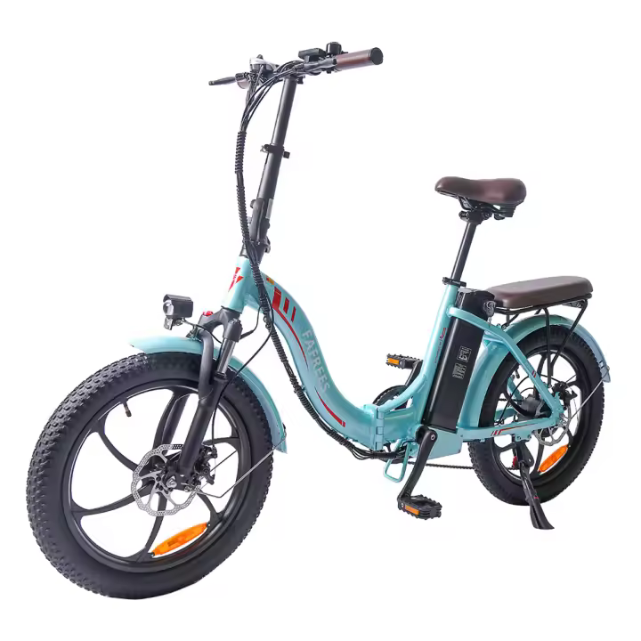 Bicicleta eléctrica Fafrees F20 Pro 20*3.0 pulgadas con neumáticos anchos, 250 W, velocidad 25 km/h, 7 velocidades, con batería de litio extraíble de 36 V y 18 Ah, autonomía máxima de 150 km, frenos de disco dobles y marco plegable - color azul - 1