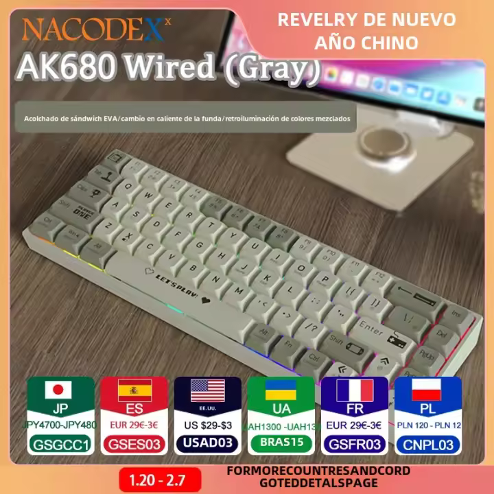 Teclado Mecánico AJAZZ AK680 Con Cable Duplex Keycap 68 Teclas Intercambiables Caliente Teclas De Color Mezclado Iluminación Personalizable - 1