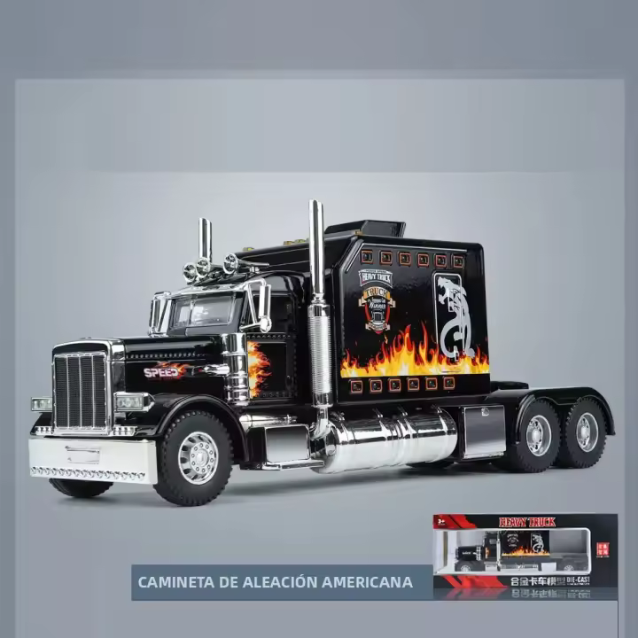 Camión Americano De 1:24 Con Sonido Y Luz Vehículo Retroceder Juguete De Metal Para Decoración Regalo Para Niños Edad Recomendada: 4-12 Años - 1