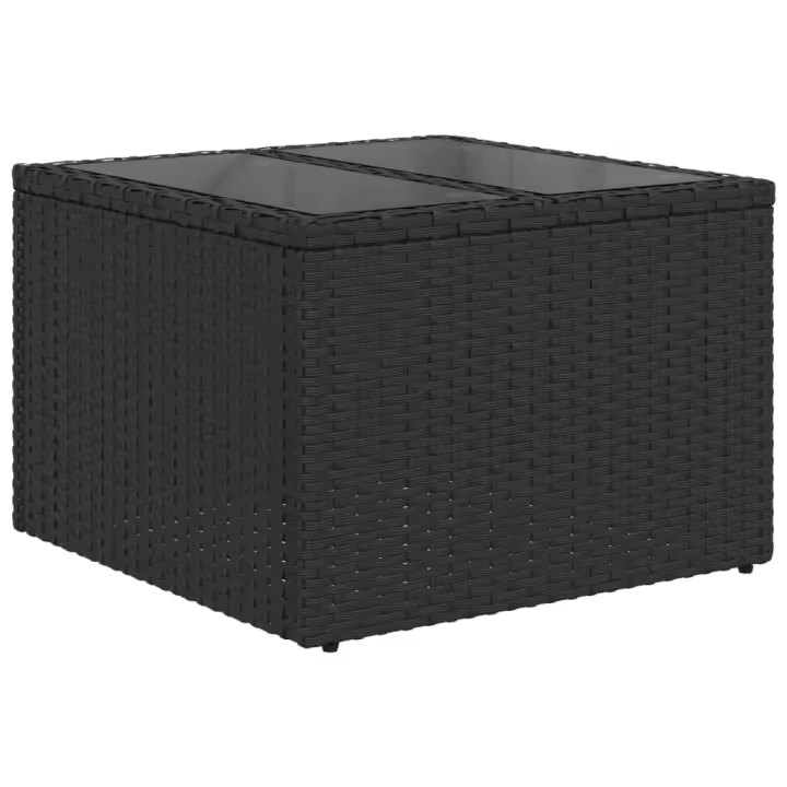 Mesa de Jardín de superficie De Vidrio Ratán PE Negro 55x55x37 cm - 1