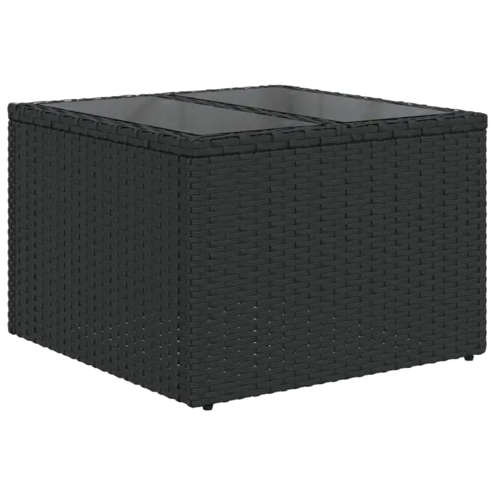 Mesa de Jardín de superficie De Vidrio Ratán PE Negro 55x55x37 cm - 1