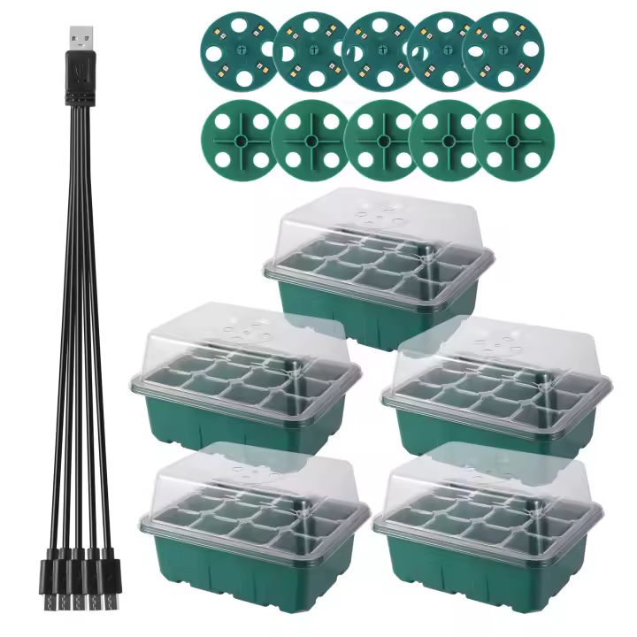 Caja De Iniciador De Semillas Con Luz De Crecimiento LED Jardín De Plántulas Germinación Ajustable Ventilación Humedad 6/12/13 Celdas Plástico Resistente Al Desgaste Para Cultivo De Flores Vegetales Succulentas - 1