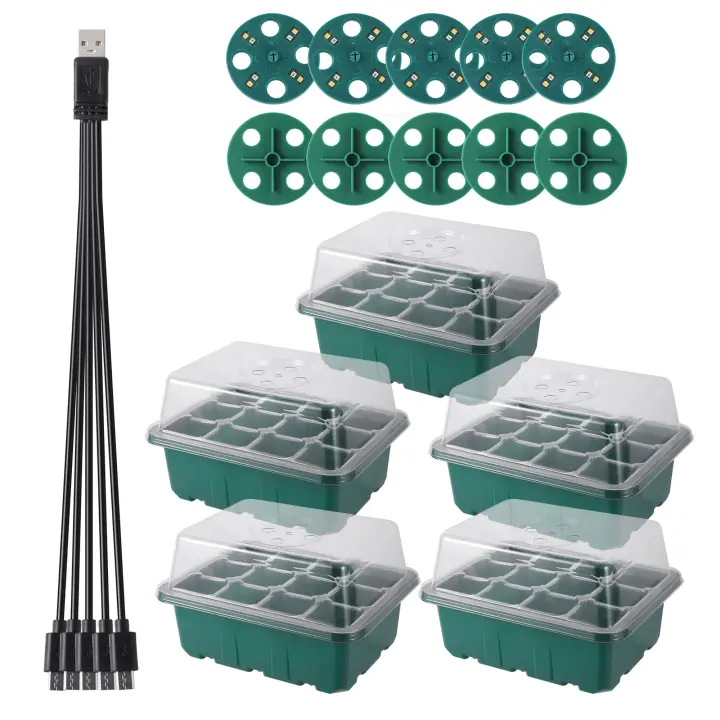 Caja De Iniciador De Semillas Con Luz De Crecimiento LED Jardín De Plántulas Germinación Ajustable Ventilación Humedad 6/12/13 Celdas Plástico Resistente Al Desgaste Para Cultivo De Flores Vegetales Succulentas - 1