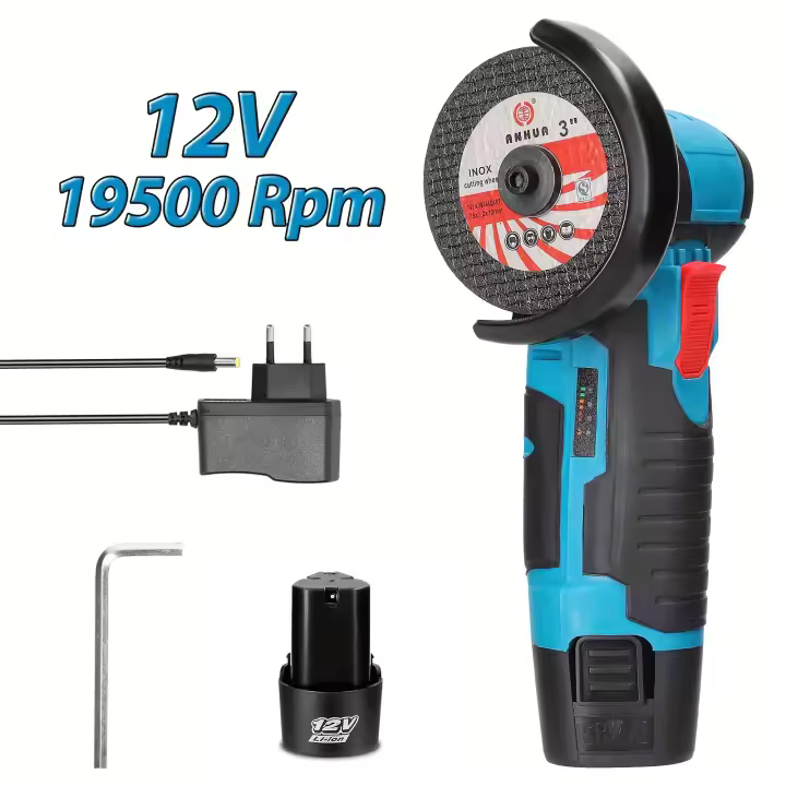 Mini Amoladora Angular Inalámbrica 12V con 2 Baterías y Cargador 1500mAh Lijadora Pulidora Cortadora Ligera 1300g Motor de 19500 RPM Seguridad Protección Portátil para Bricolaje Herramienta Eléctrica amoladora angular inalámbrica - 1