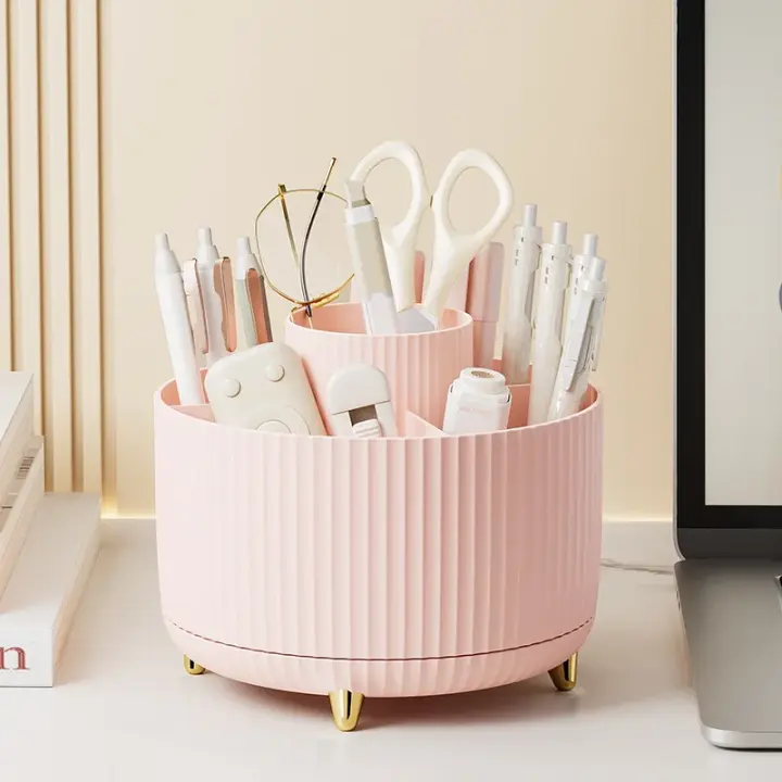 Organizador De Maquillaje Giratorio De 360 Grados Portátil Soporte Para Pinceles Y Cosméticos Caja De Almacenamiento Para Labiales Y Delineadores - 1