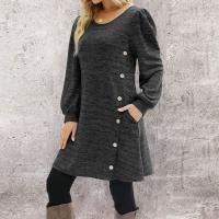 Vestido Casual Para Mujer De Color Sólido Con Botones Manga Larga Cuello Redondo A-Line Largo Hasta La Rodilla Fashion - details 28