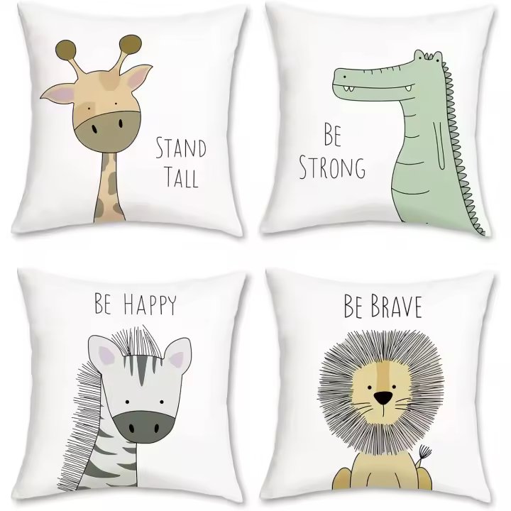 Fundas de Niño Animales Infantiles 45x45 cm Funda de Almohada Jirafa Cebra León Terciopelo Suaves - 1