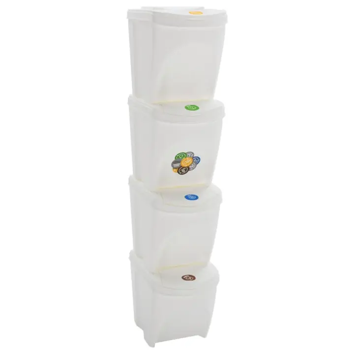 vidaXL Cubos de Basura Apilables 4 Piezas 100 L Contenedor Color Antracita,  Blanco,  Gris y mas - 1