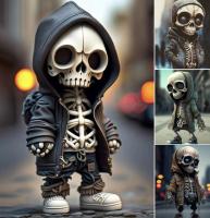 Figura decorativa de esqueleto con sudadera - Diseño urbano moderno para decoración de interiores o jardín - details 2