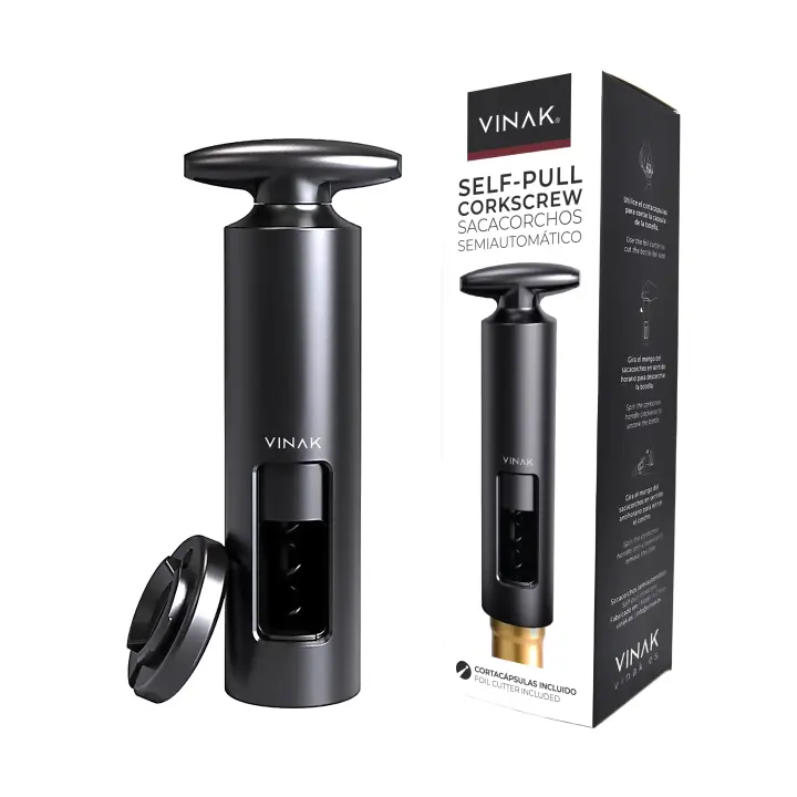 Sacacorchos manual VINAK con cortacápsulas incluido  Abridor muy fácil de utilizar  Abrebotellas de vino manual perfecto para casa, restaurante o bar - 1
