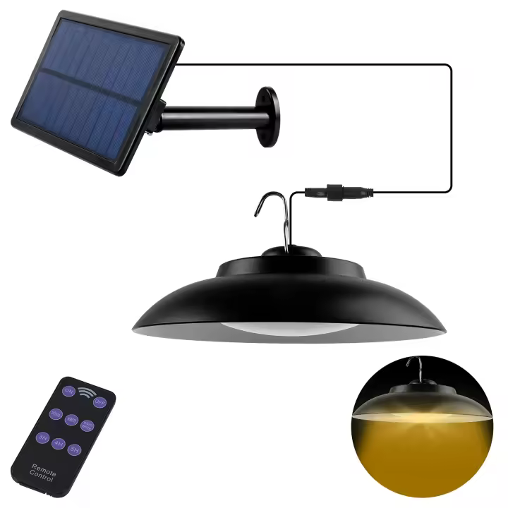 Lámpara colgante solar, lámpara colgante solar para exteriores con control remoto, lámpara colgante LED con energía solar con cable 3M, resistente al agua IP65, lámpara de pared para jardín, patio, camping - 1