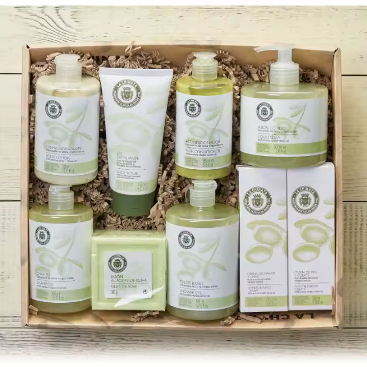 La Chinata. Cesta Mediana Cosmética para regalo, cosméticos elaborados con aceite de oliva virgen extra - 1