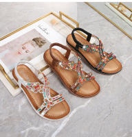 Zapatos de playa con diamantes de imitación 2025, cabeza redonda, tacón plano de alta gama, estilo hueco, cómodos zapatos de mujer para pleno verano - details 25