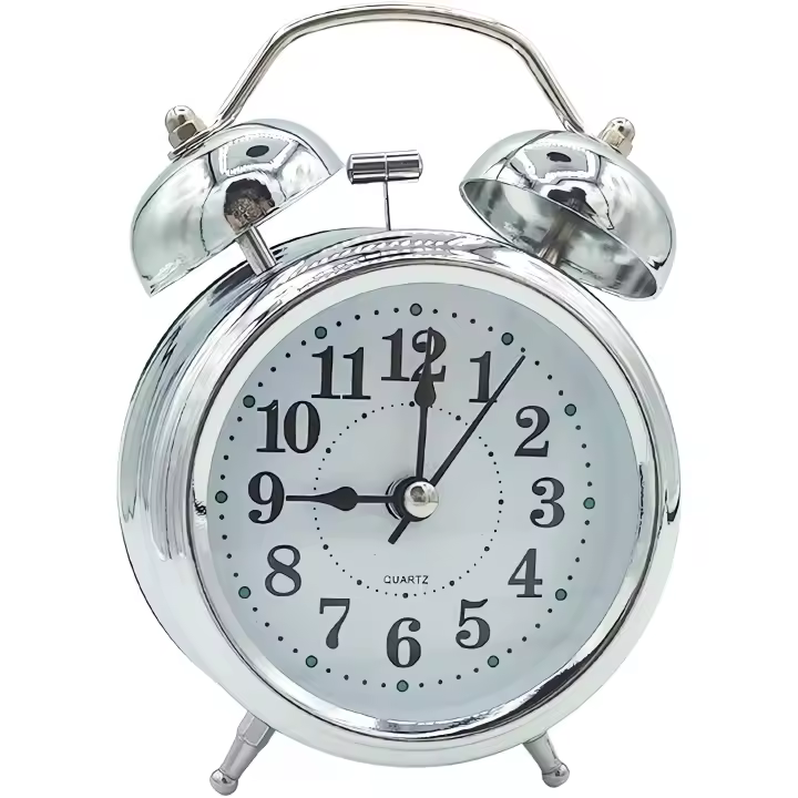 Reloj Despertador Plateado | Reloj de Alarma Clásico | Reloj Despertador Pequeño | Reloj con Doble Campana | Reloj con Pilas | Despertador Tradicional y Silencioso - 1