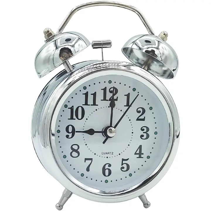Reloj Despertador Plateado | Reloj de Alarma Clásico | Reloj Despertador Pequeño | Reloj con Doble Campana | Reloj con Pilas | Despertador Tradicional y Silencioso - 1