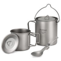 Juego De 3 Piezas De Titanio Ligero Con Olla De 750ml Taza De Agua De 450ml Cuchara Plegable Y Manija Collapsible Para Camping - details 14