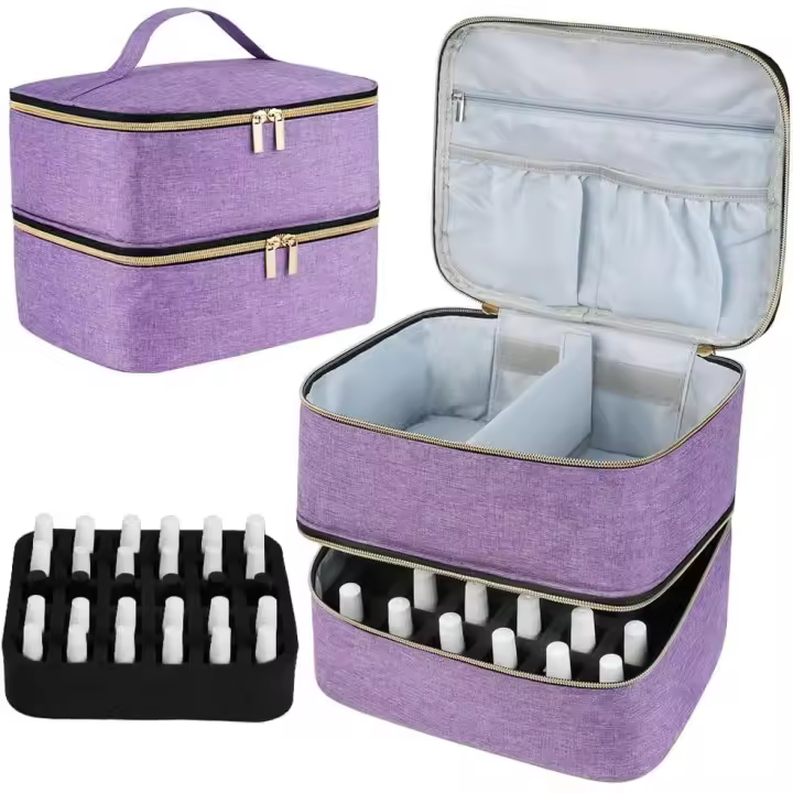 Organizador de Esmaltes de Uñas, Doble Capa, Bolsa de Almacenamiento para 30 Botellas (15ml) Y Una Lámpara - 1